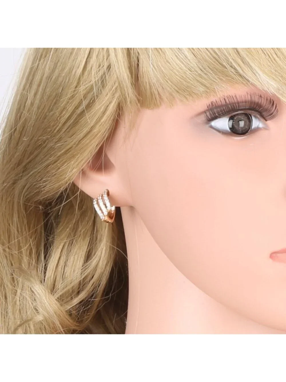Stunning Gold Tone Three Layer White Rhinestone Hoop Earrings for Parties